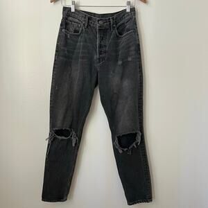 GRLFRND Karolina High Rise Straight Distressed Black Jeans